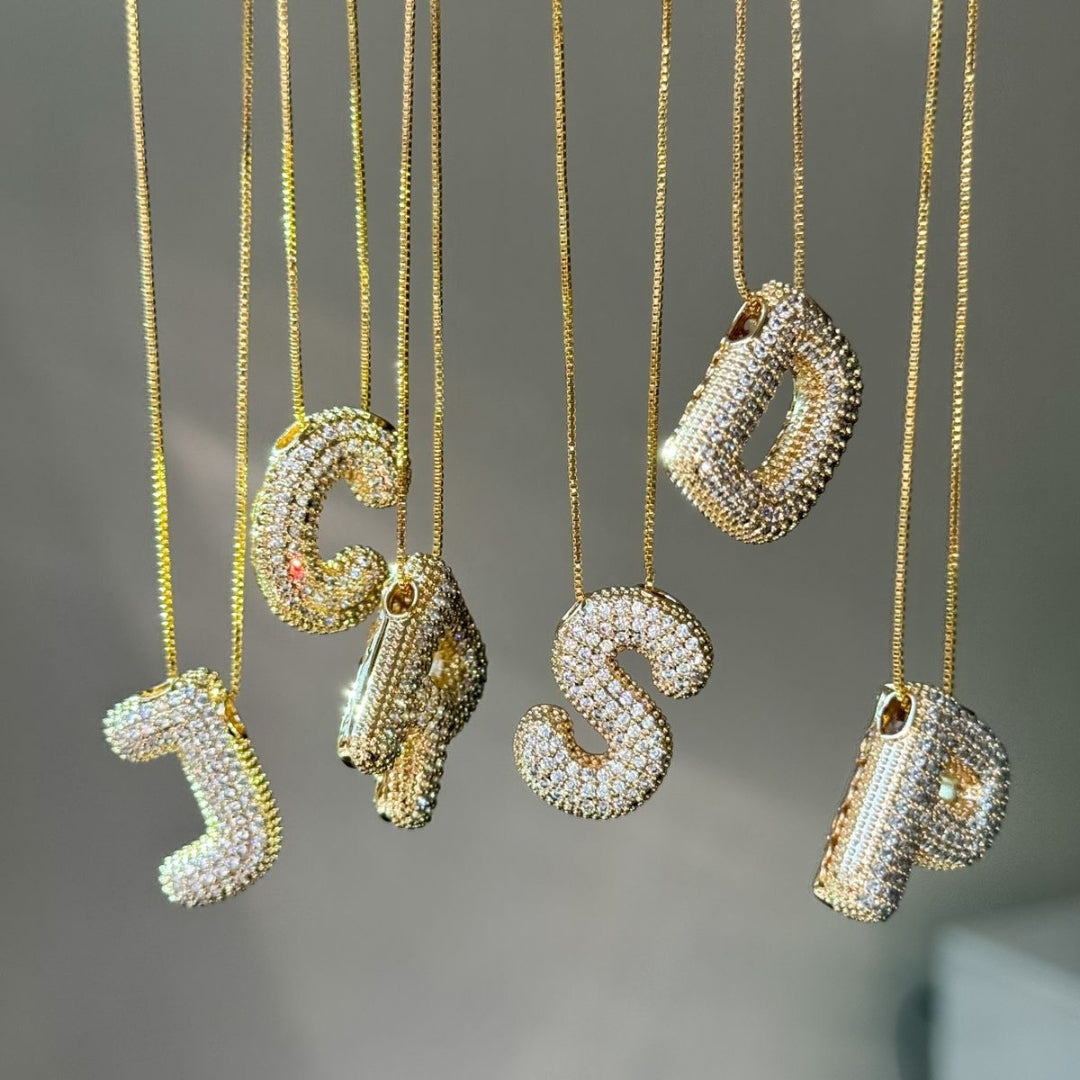 R Letter Diamond Necklace – Gold Plated Pavé Alphabet Pendant
