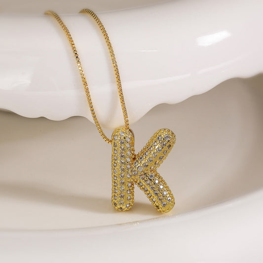 K Letter Diamond Necklace – Gold Plated Pavé Alphabet Pendant