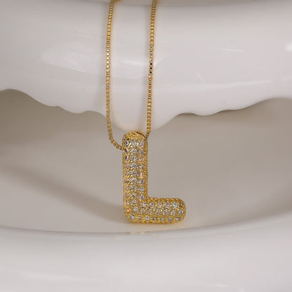 L Letter Diamond Necklace – Gold Plated Pavé Alphabet Pendant