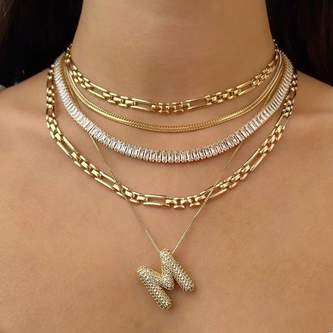 M Letter Diamond Necklace – Gold Plated Pavé Alphabet Pendant