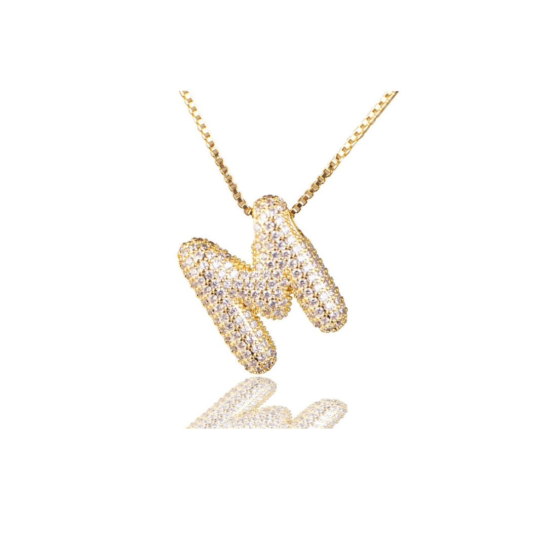 M Letter Diamond Necklace – Gold Plated Pavé Alphabet Pendant
