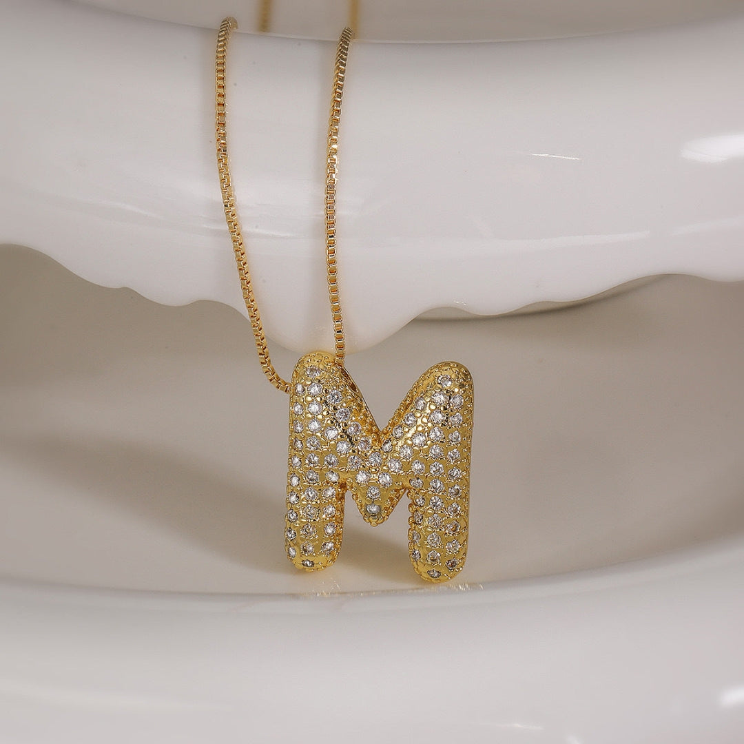 M Letter Diamond Necklace – Gold Plated Pavé Alphabet Pendant