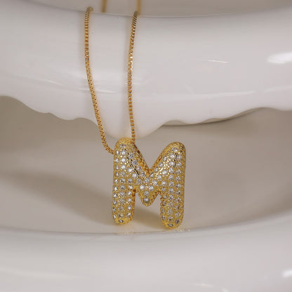 M Letter Diamond Necklace – Gold Plated Pavé Alphabet Pendant