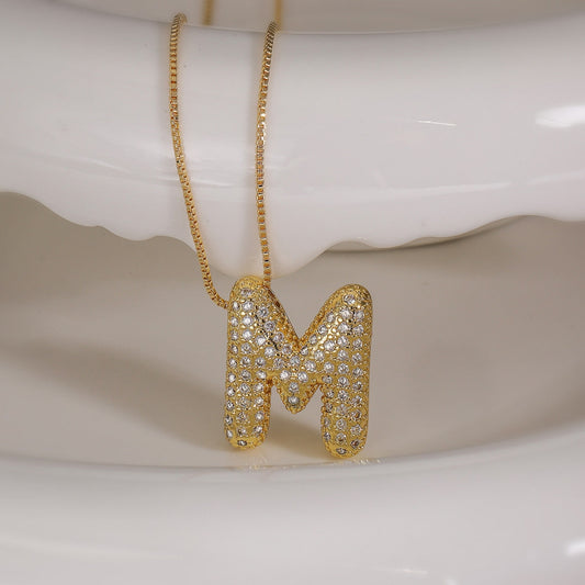 M Letter Diamond Necklace – Gold Plated Pavé Alphabet Pendant