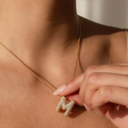 M Letter Diamond Necklace – Gold Plated Pavé Alphabet Pendant