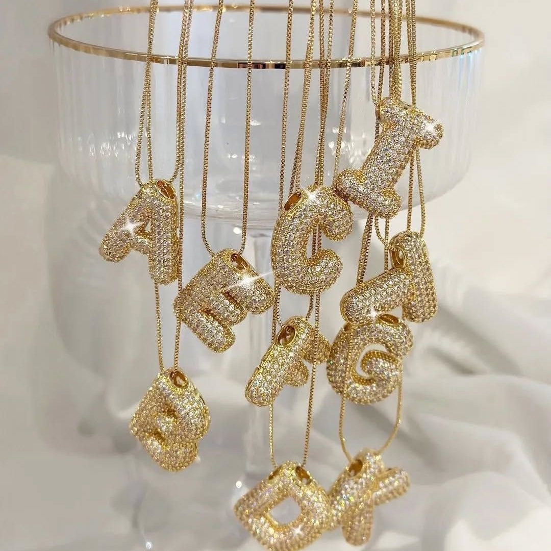 K Letter Diamond Necklace – Gold Plated Pavé Alphabet Pendant