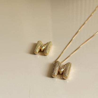 M Letter Diamond Necklace – Gold Plated Pavé Alphabet Pendant