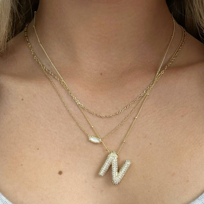 N Letter Diamond Necklace – Gold Plated Pavé Alphabet Pendant