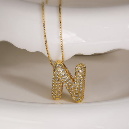 N Letter Diamond Necklace – Gold Plated Pavé Alphabet Pendant