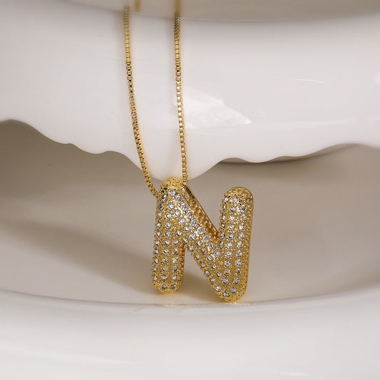 N Letter Diamond Necklace – Gold Plated Pavé Alphabet Pendant