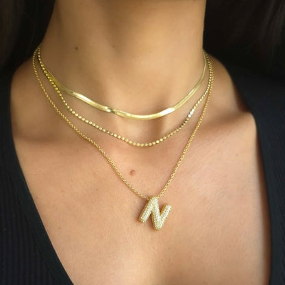N Letter Diamond Necklace – Gold Plated Pavé Alphabet Pendant