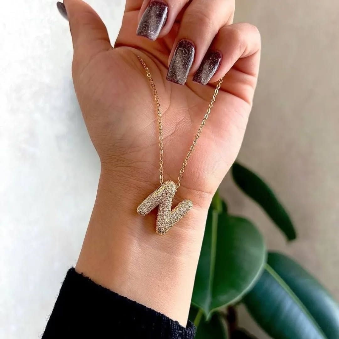 N Letter Diamond Necklace – Gold Plated Pavé Alphabet Pendant