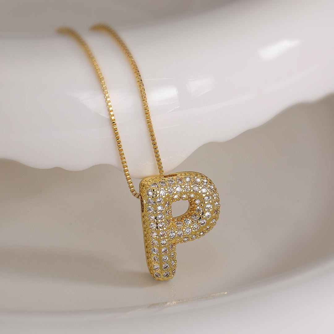 P Letter Diamond Necklace – Gold Plated Pavé Alphabet Pendant