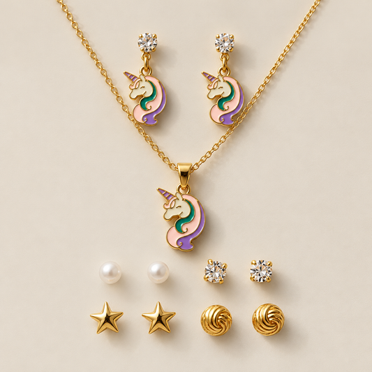 Magical Unicorn Necklace & Earrings Set for Girls