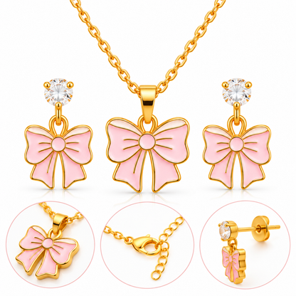 Cute Pink Bow Jewelry Set for Girls