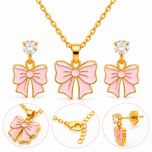 Cute Pink Bow Jewelry Set for Girls