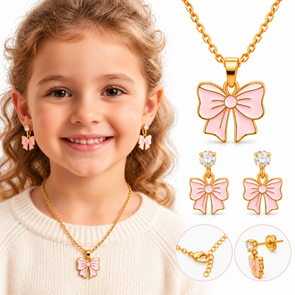 Cute Pink Bow Jewelry Set for Girls