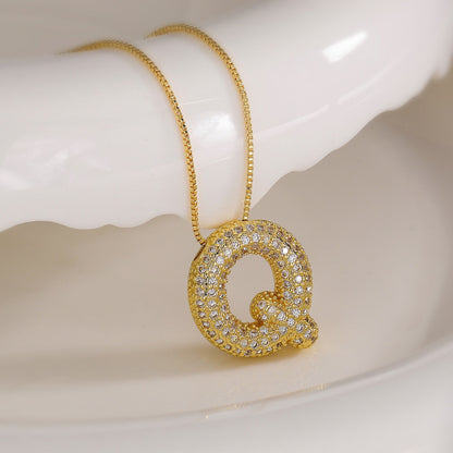 Q Letter Diamond Necklace – Gold Plated Pavé Alphabet Pendant