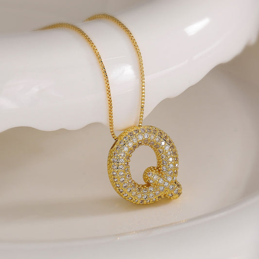 Q Letter Diamond Necklace – Gold Plated Pavé Alphabet Pendant