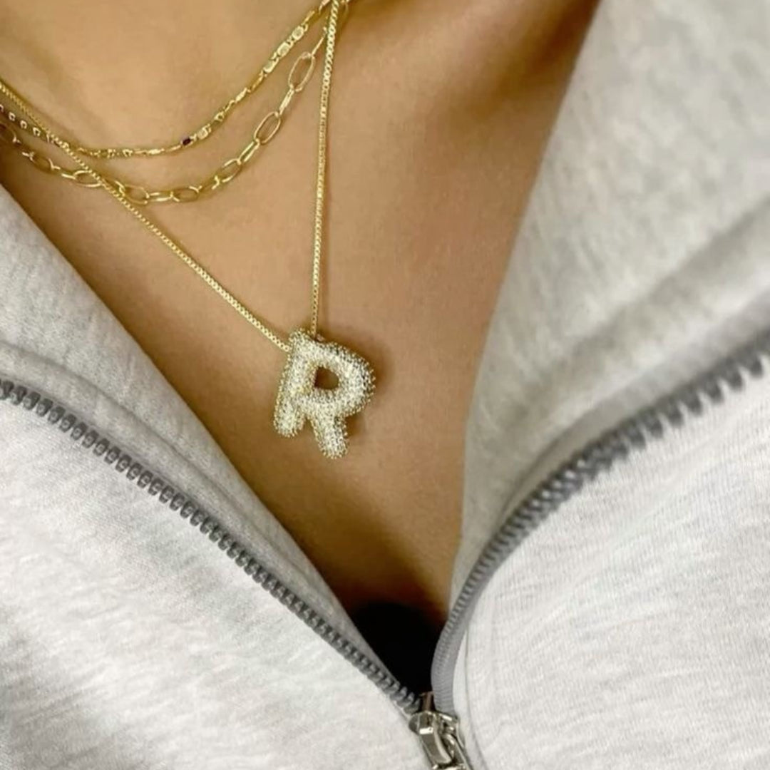 R Letter Diamond Necklace – Gold Plated Pavé Alphabet Pendant