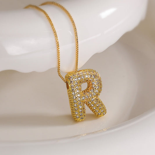 R Letter Diamond Necklace – Gold Plated Pavé Alphabet Pendant