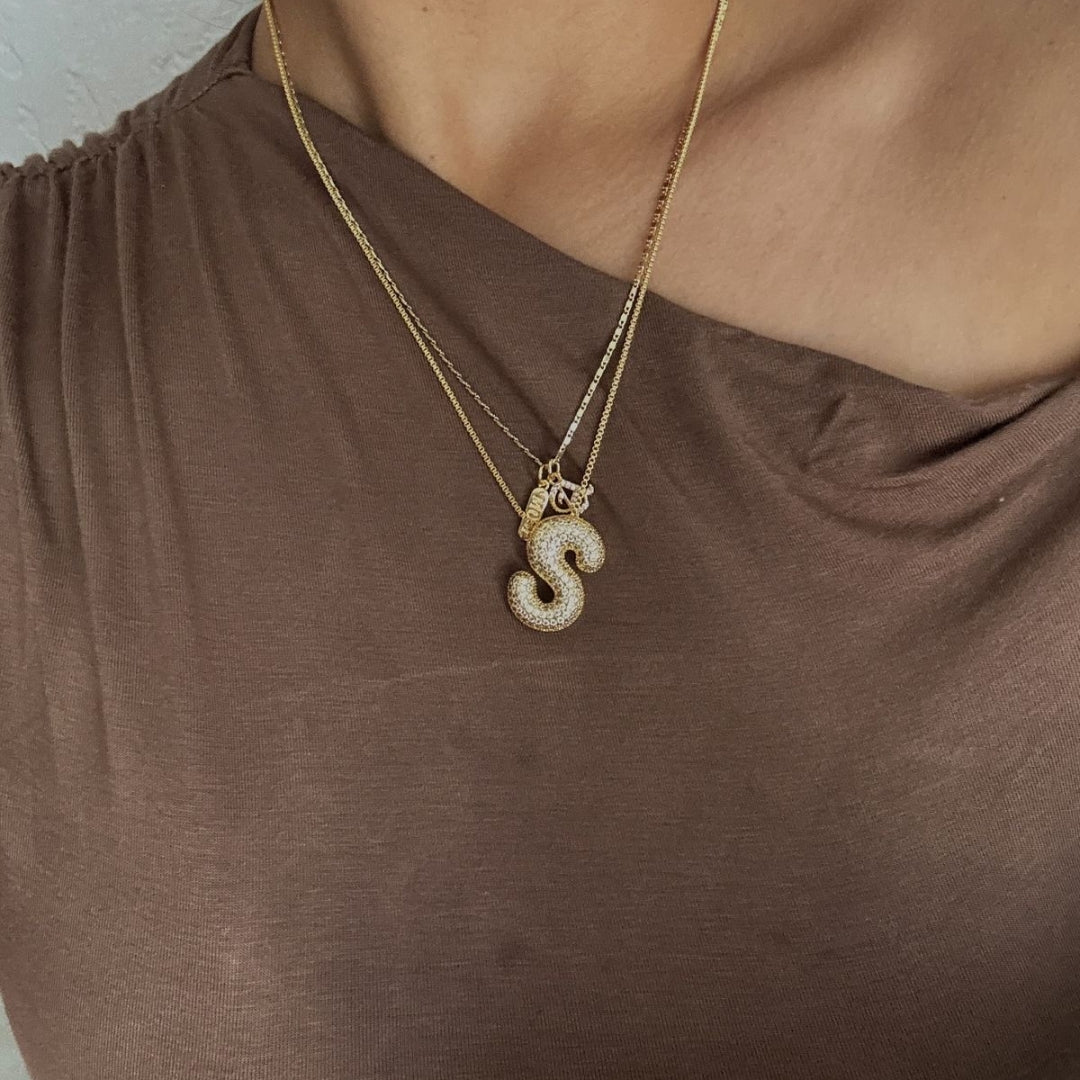 S Letter Diamond Necklace – Gold Plated Pavé Alphabet Pendant