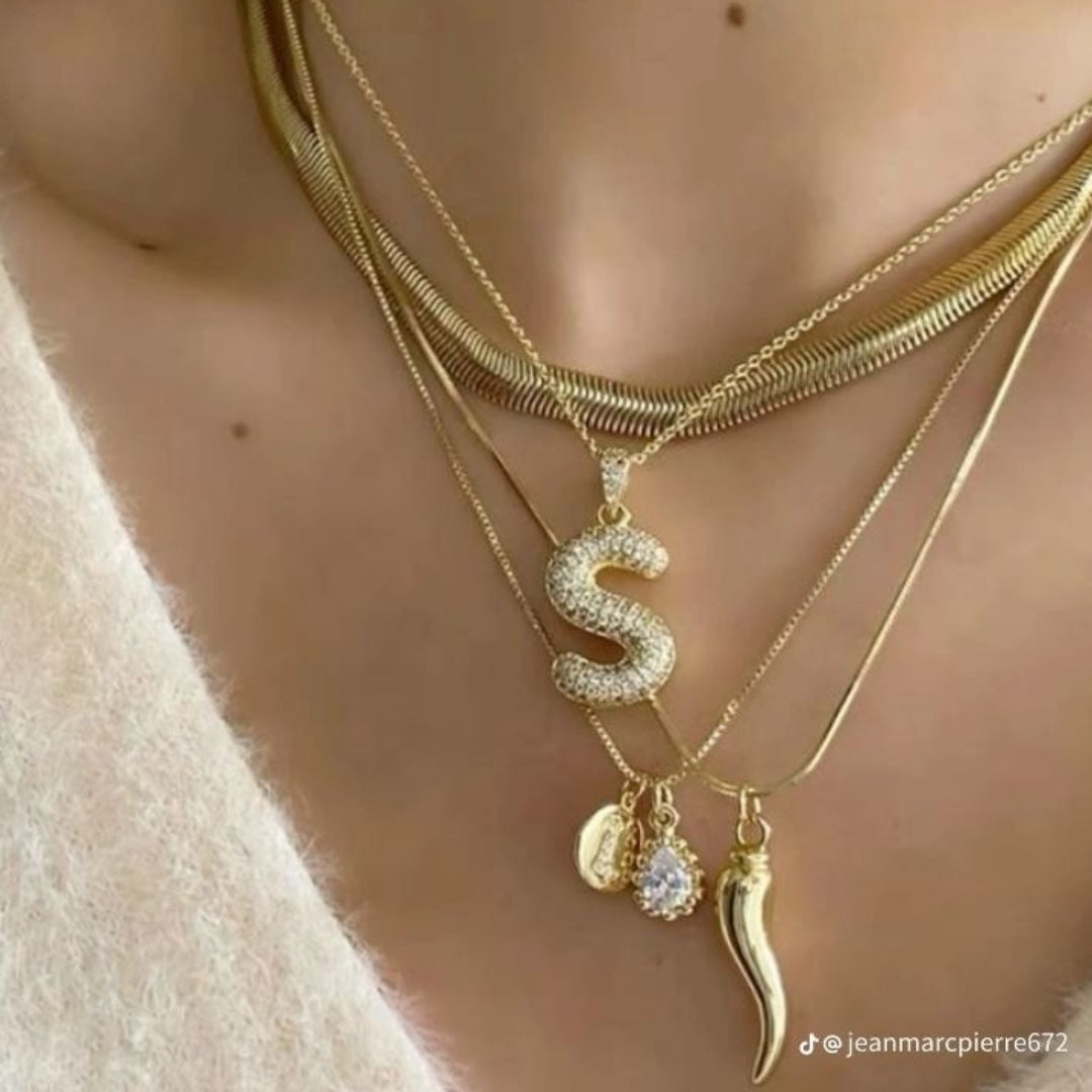 S Letter Diamond Necklace – Gold Plated Pavé Alphabet Pendant