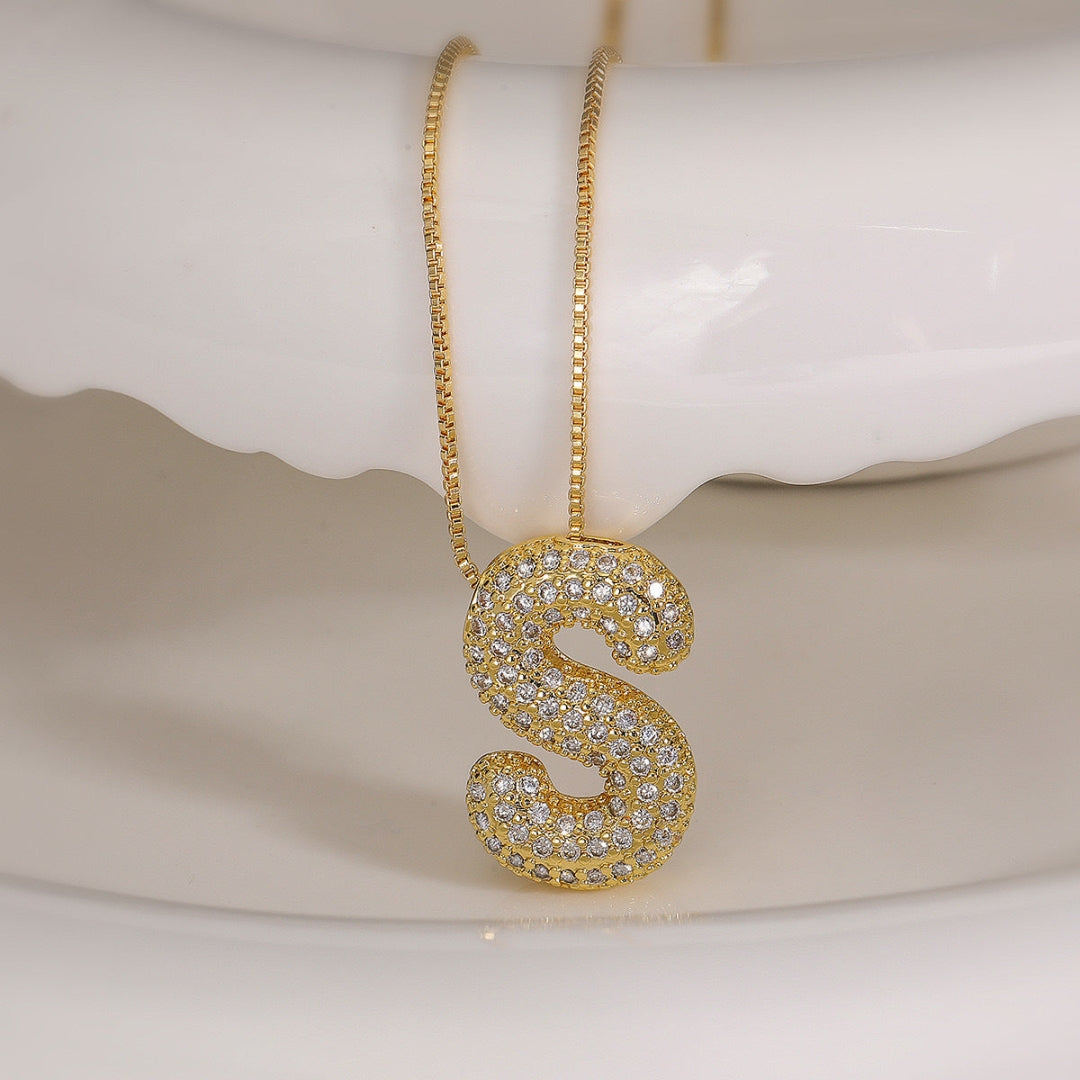 S Letter Diamond Necklace – Gold Plated Pavé Alphabet Pendant