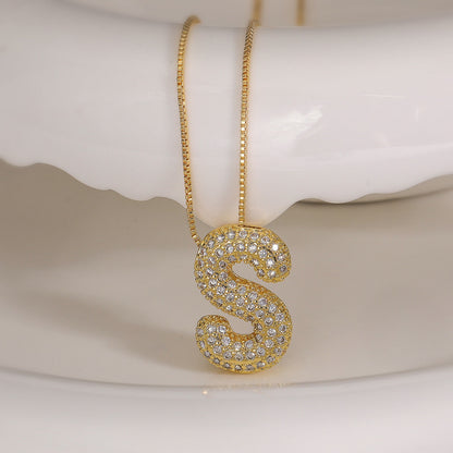 S Letter Diamond Necklace – Gold Plated Pavé Alphabet Pendant