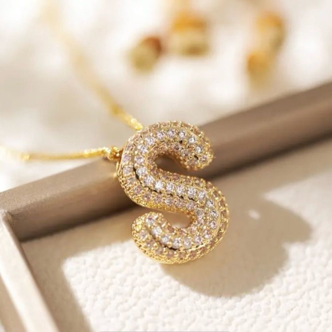 S Letter Diamond Necklace – Gold Plated Pavé Alphabet Pendant