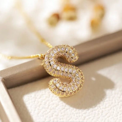 S Letter Diamond Necklace – Gold Plated Pavé Alphabet Pendant