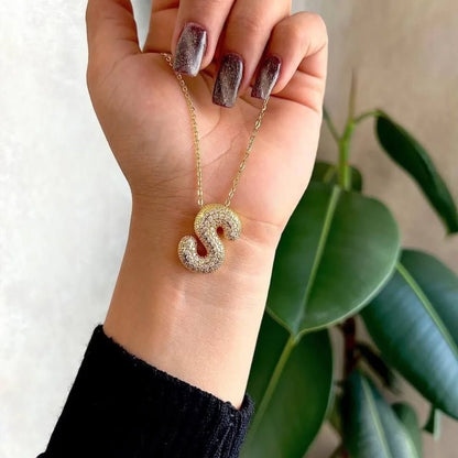S Letter Diamond Necklace – Gold Plated Pavé Alphabet Pendant