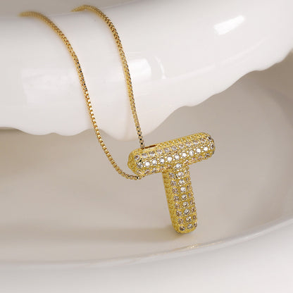 T Letter Diamond Necklace – Gold Plated Pavé Alphabet Pendant