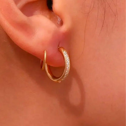 Anti-Tarnish 18K Gold Plated Diamond-Style Hoop Earrings