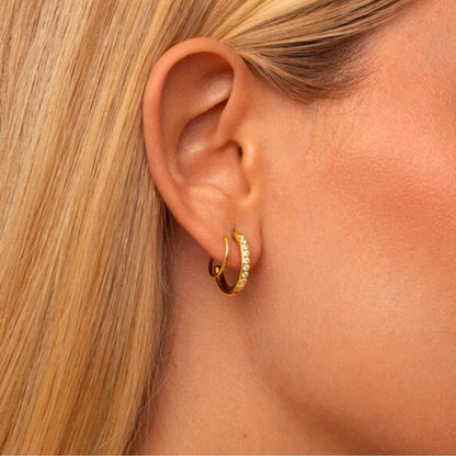 Anti-Tarnish 18K Gold Plated Diamond-Style Hoop Earrings