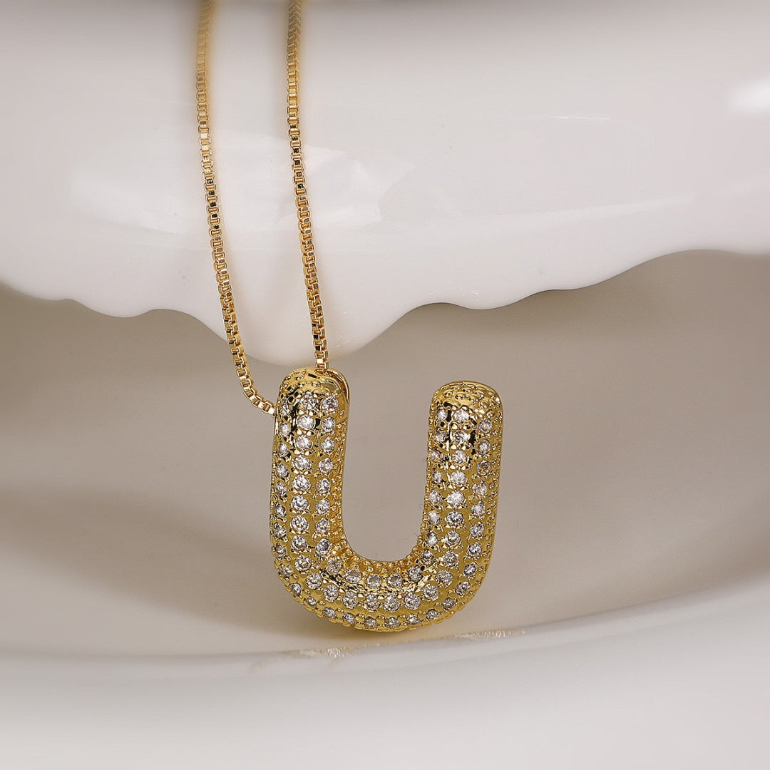 U Letter Diamond Necklace – Gold Plated Pavé Alphabet Pendant