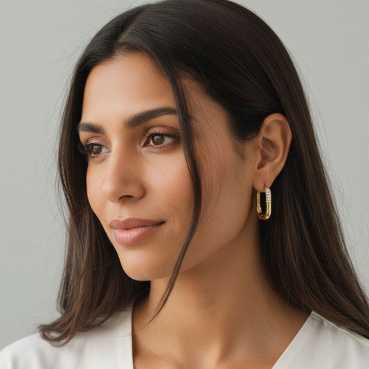 Gold Plated CZ Square Hoop Earrings | Anti-Tarnish