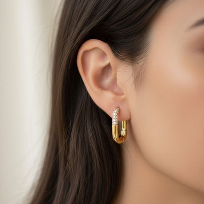 Gold Plated CZ Square Hoop Earrings | Anti-Tarnish