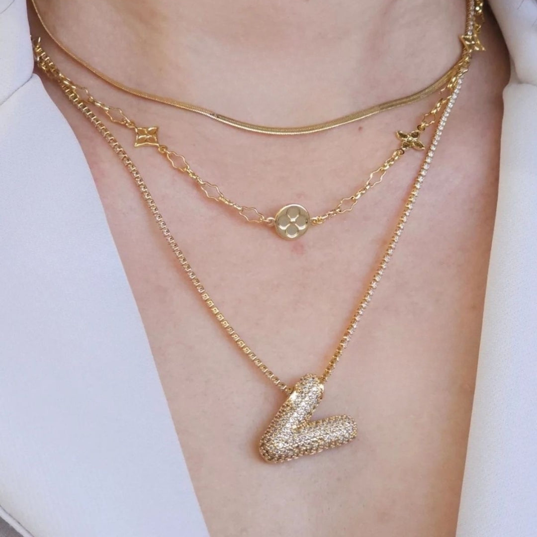 V Letter Diamond Necklace – Gold Plated Pavé Alphabet Pendant
