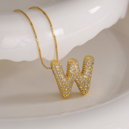 W Letter Diamond Necklace – Gold Plated Pavé Alphabet Pendant