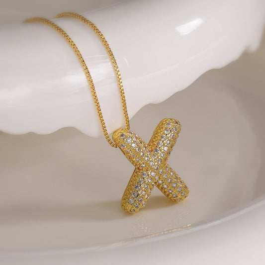 X Letter Diamond Necklace – Gold Plated Pavé Alphabet Pendant