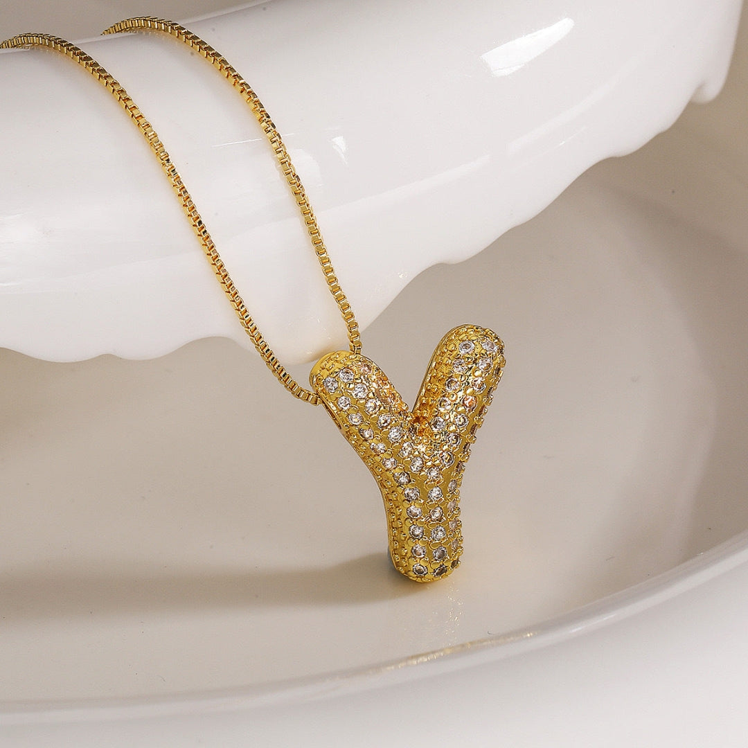Y Letter Diamond Necklace – Gold Plated Pavé Alphabet Pendant