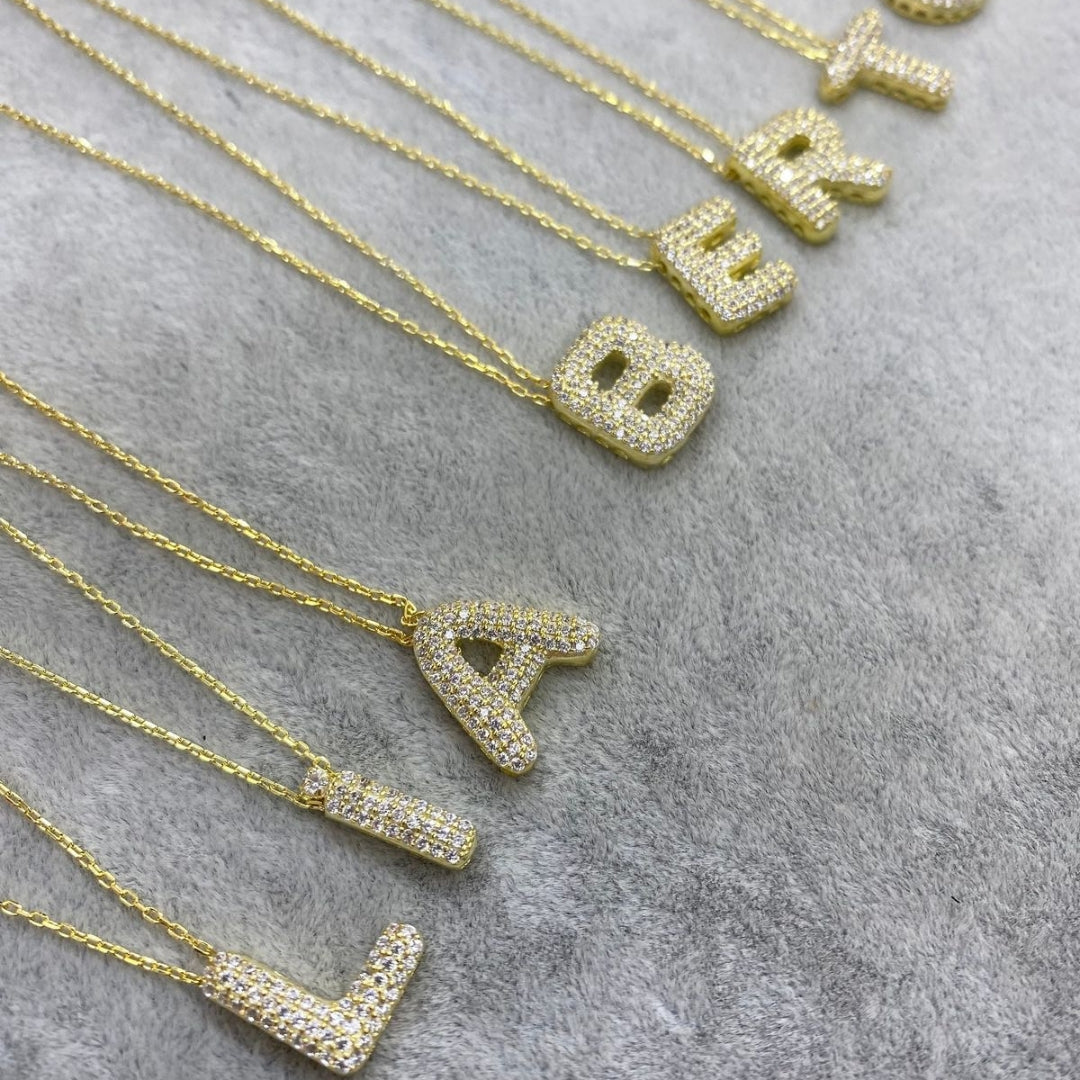 R Letter Diamond Necklace – Gold Plated Pavé Alphabet Pendant