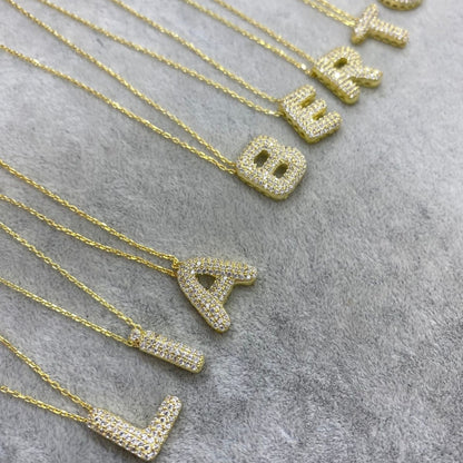 R Letter Diamond Necklace – Gold Plated Pavé Alphabet Pendant