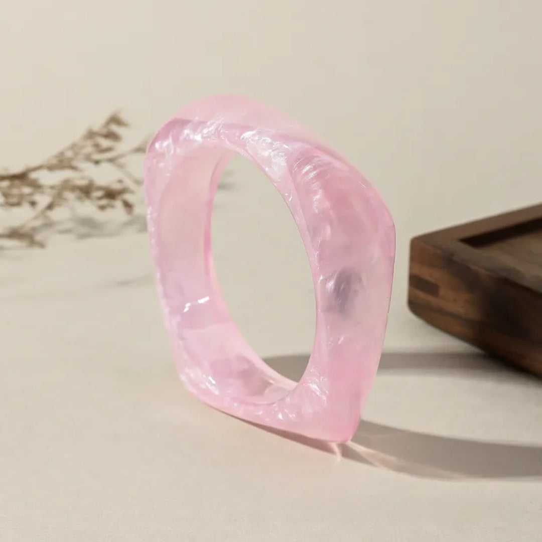 Chunky Resin Bangle Bracelet for Women - Pink