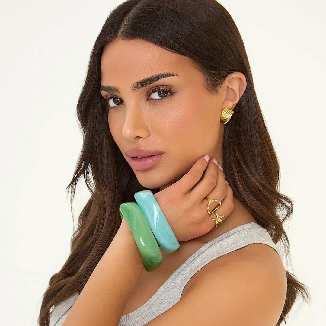 Chunky Resin Bangle Bracelet for Women - Pista