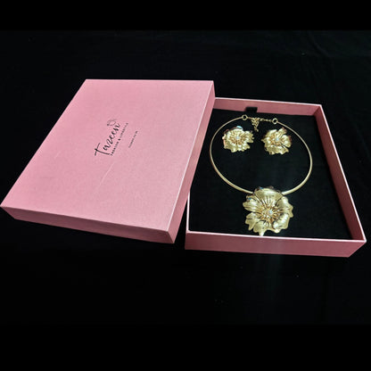 Lux Gold Plated Pearl Bloom Necklace Set