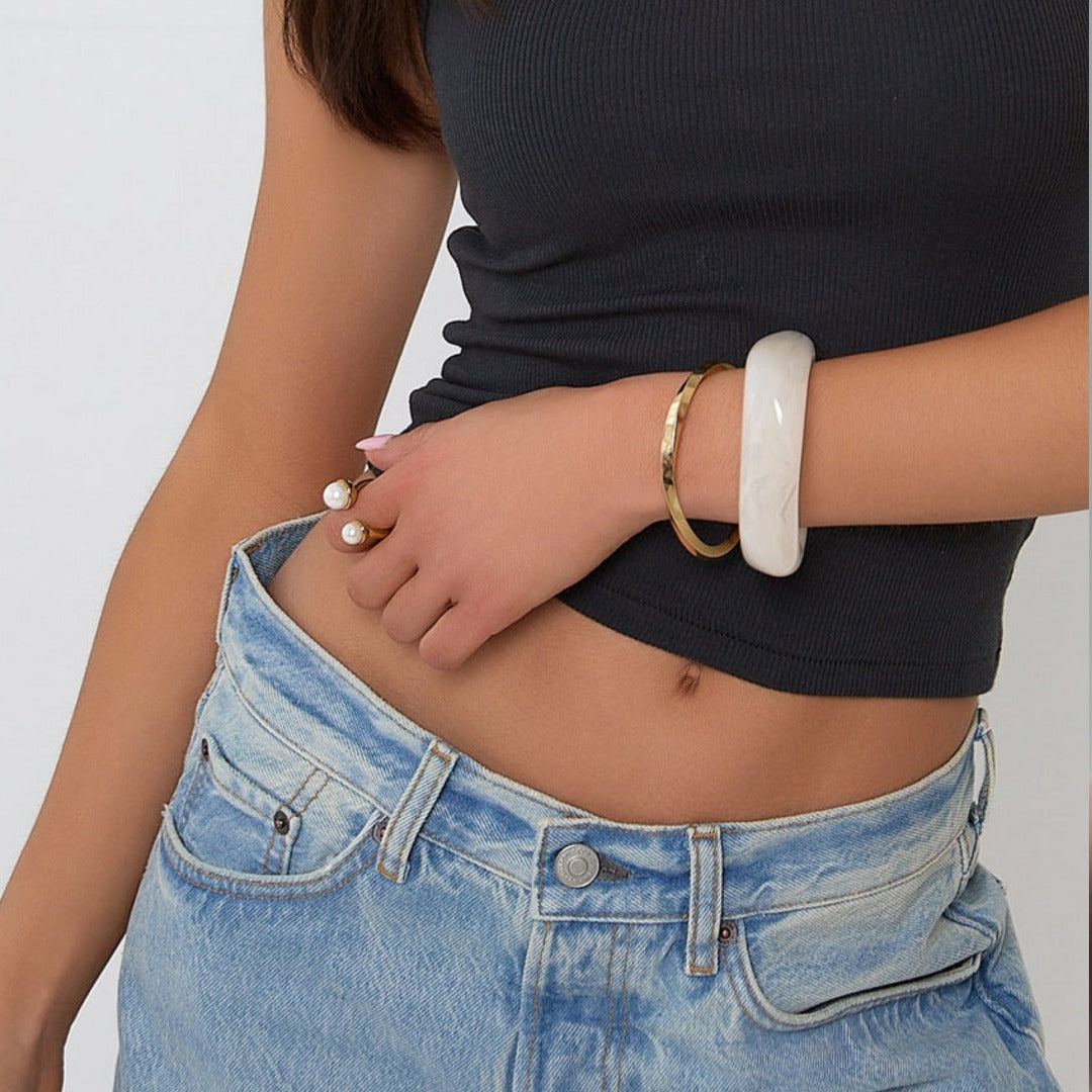 Chunky Resin Bangle Bracelet for Women - White
